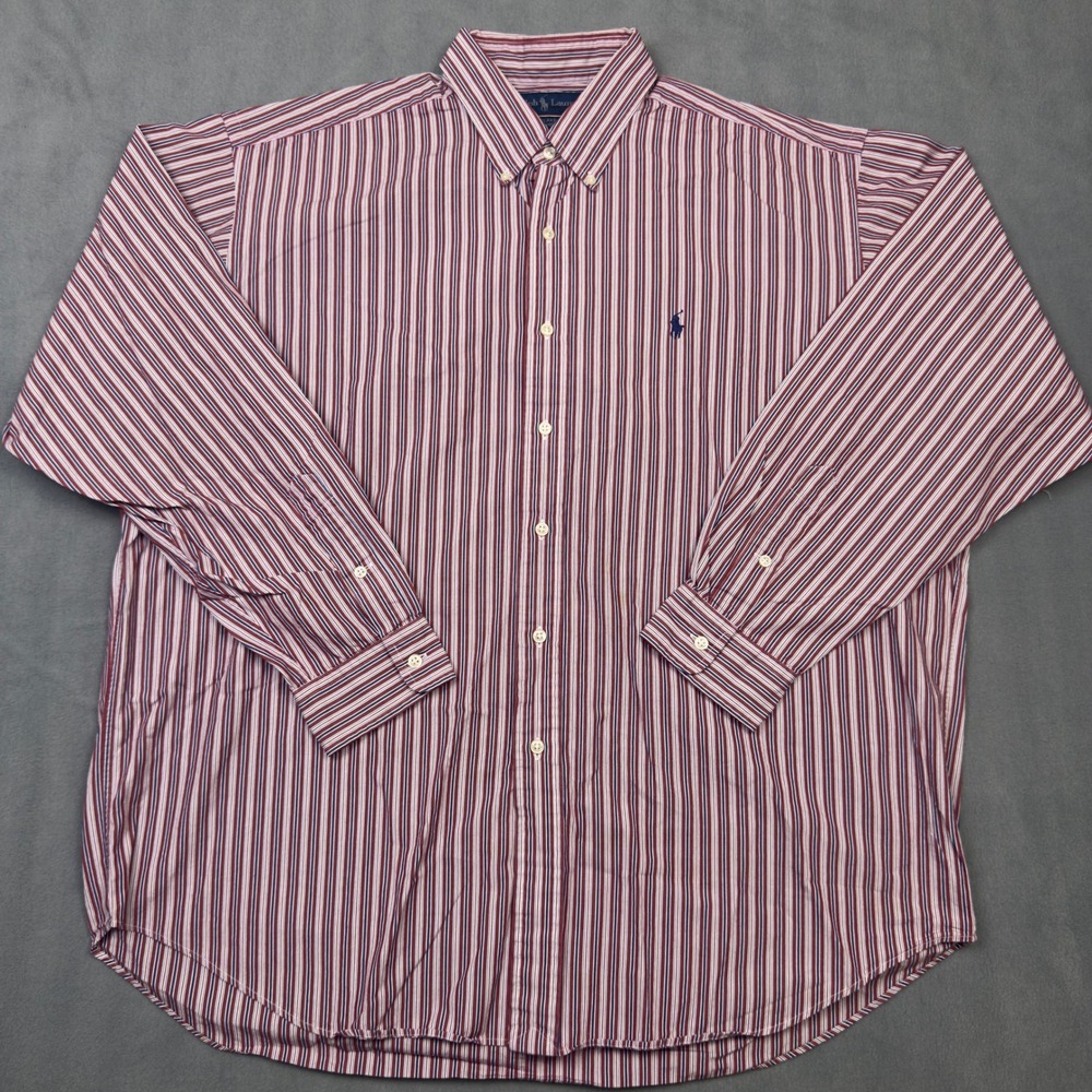 Polo Ralph Lauren Blake Mens XL Red Blue White Striped Button Down Cotton Shirt